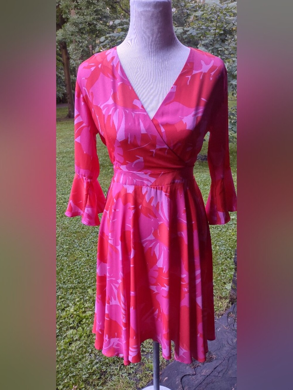 Choklate Pink And Red Floral Paris Dress Medium